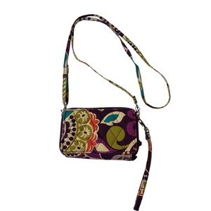 Vera Bradley Plum Crazy Travel Crossbody Authentic Retired Purple Lime Printed‎